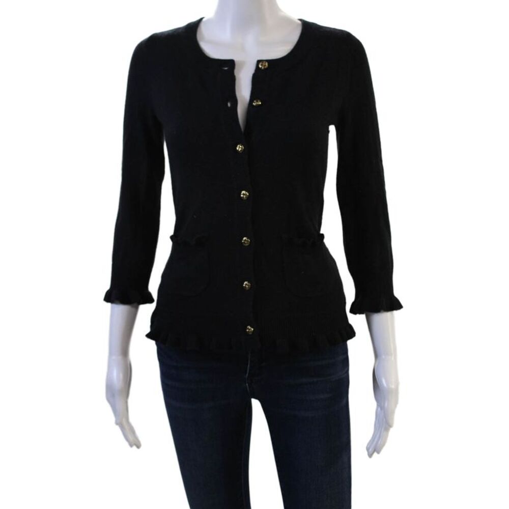 Juicy Couture Unisex Black 100% Cashmere Cardigan 3/4 Sleeve Size S